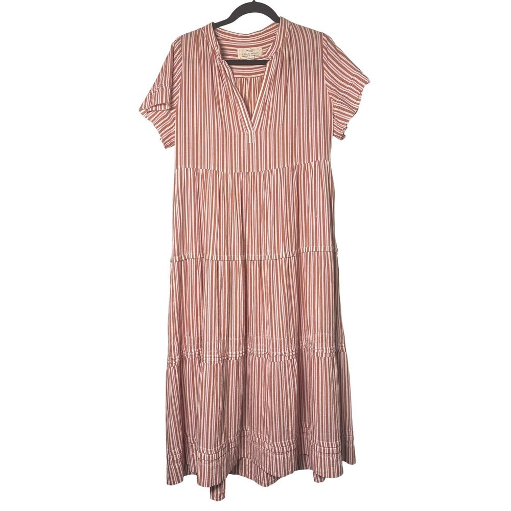 Trovata Birds of Paradis Red White Striped Tiered Maxi Dress Small Pockets - Picture 2 of 6